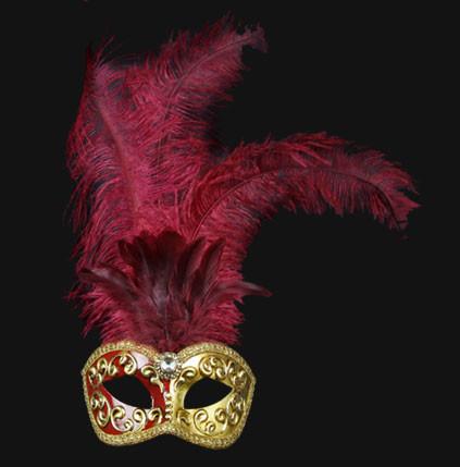 Colombina Piume Mezza Bordeaux/Red Masquerade Mask