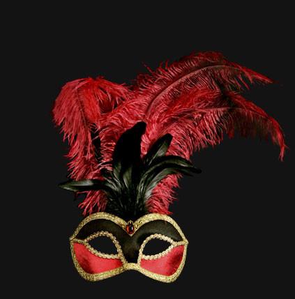 Colombina Piume Velluto Black/Bordeaux Masquerade Mask