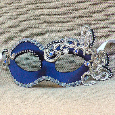Regal Blue Satin with Stick Masquerade Mask