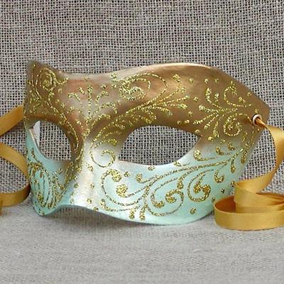 Colombina Springtime 1 - Mint Green/Gold Masquerade Mask
