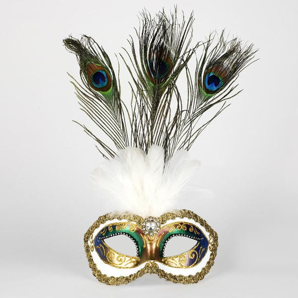 Colombina Festa Strass Fantasia Peacock Feather Masquerade Mask