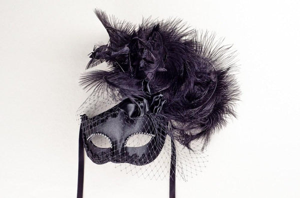 Black Full Face Venetian Pegasus Horse and Black Silver Swan Mask for Couple