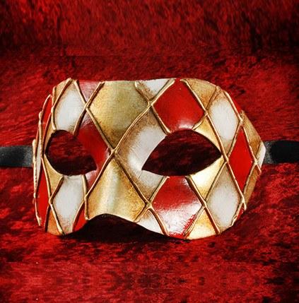 Red/Gold Colombina Rombi Masquerade Mask