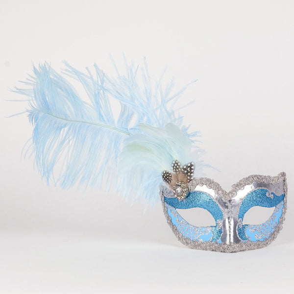Colombina Can Can Silver Sky Blue Masquerade Mask